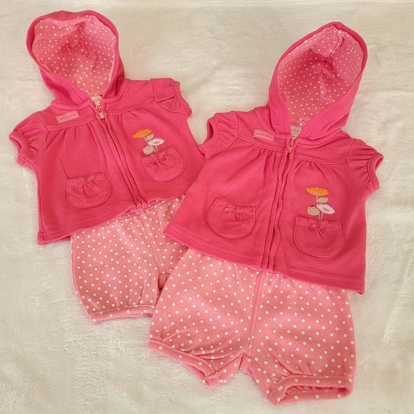 CARTER'S ♡ 2pc Pink Floral Short Sleeve Zip Front Hoodie w/Polka Dot Shorts NB - Picture 5 of 17